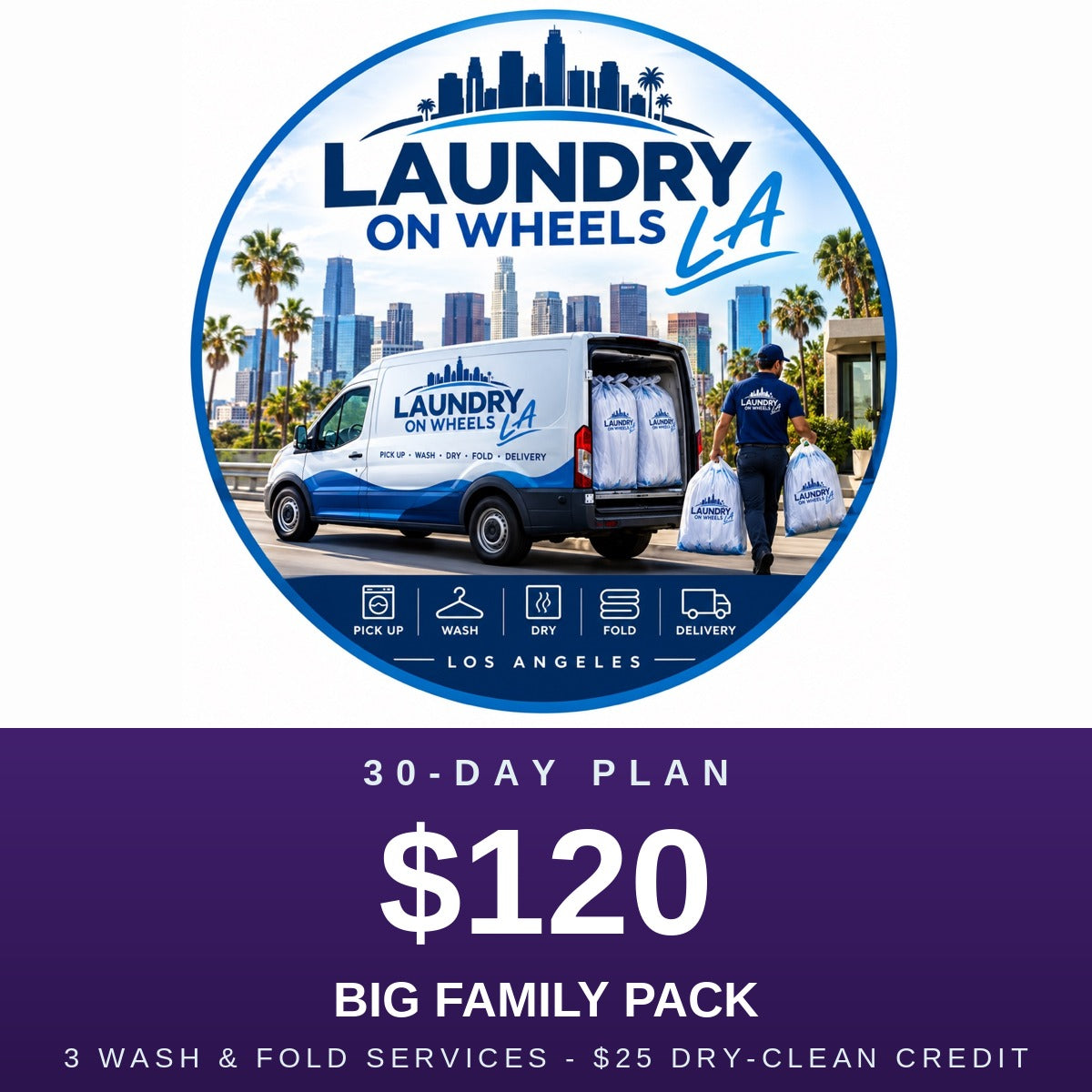 Big Family Pack - $120 for 30 days, 3 wash & fold services